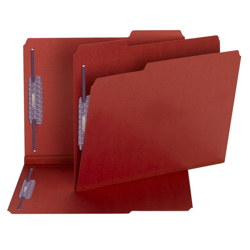 Smead Pressboard Fastener File Folder with SafeSHIELD Fasteners, 2 Fasteners, 1/3-Cut Tab, 2" Expansion, Letter Size, Bright Red, 25 per Box (14936) - Image 1